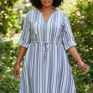 Torrid Blue and White Striped Drawstring Shirt Dress 2X 18/20 NEW WITH TAGS